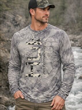 HUK Icon X Refraction Performance Long Sleeve Fishing Shirt Gray Camo - Size L